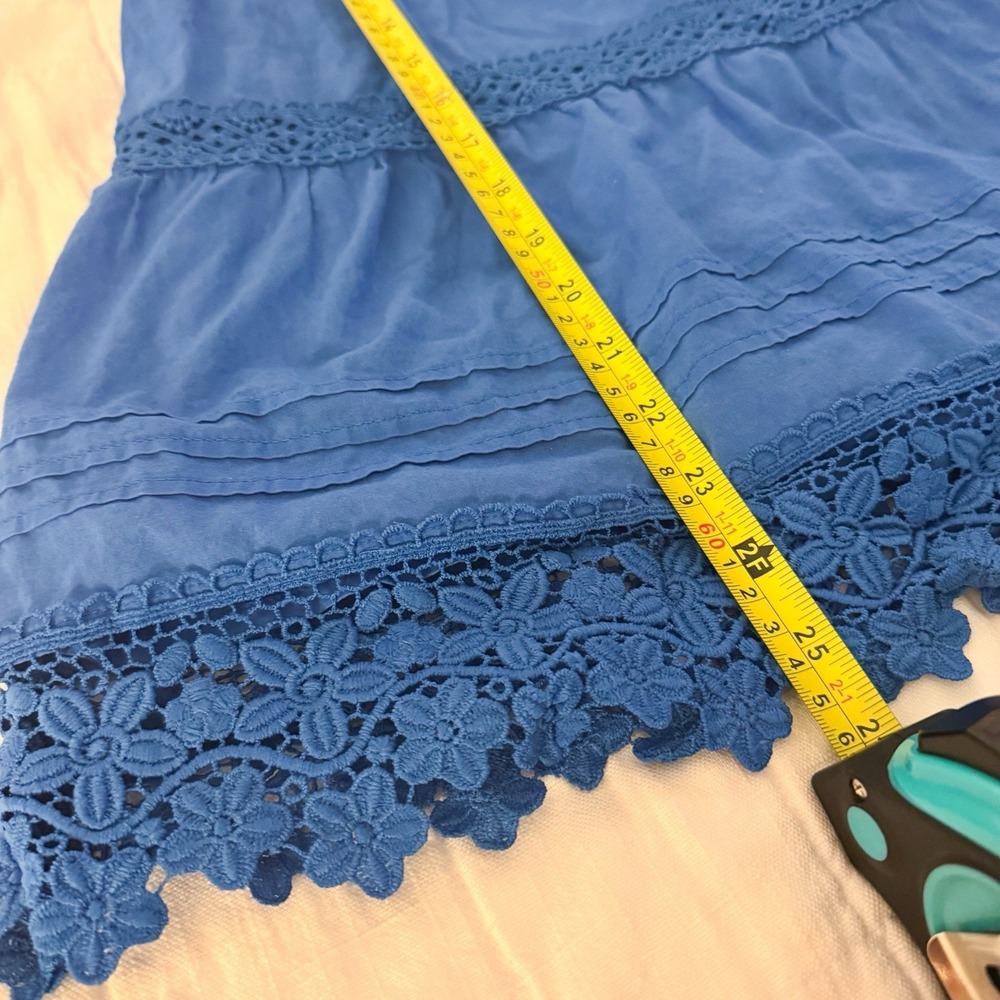 Mini Boden Girls 7-8 Dress Cabana Blue Lace Tiered‎ Summer Sun Scallop Cotton - Picture 6 of 9